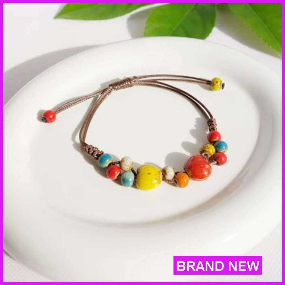 Adjustable Boho Ceramic Bead Bracelet Strand Brai… - image 3